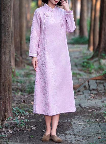 Long-Sleeve Floral Jacquard Loose Qipao