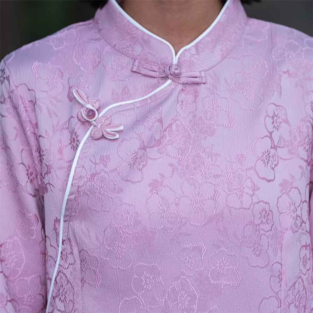 Long-Sleeve Floral Jacquard Loose Qipao