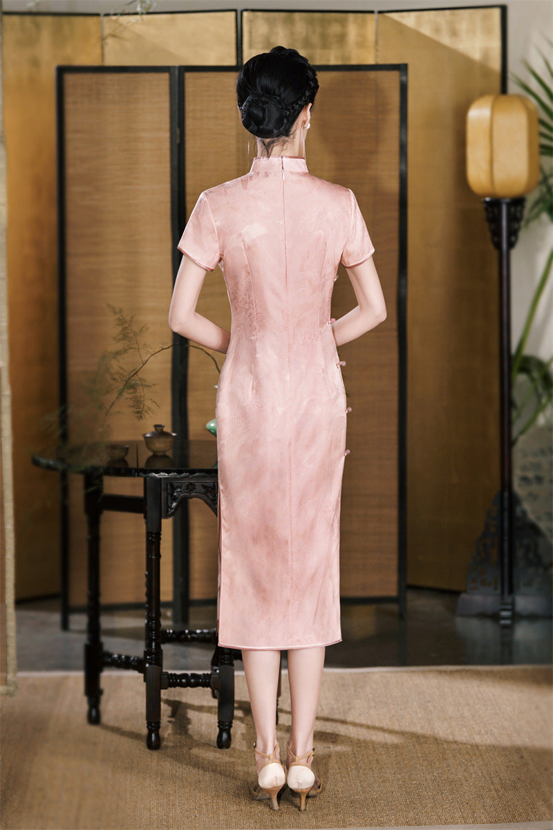 Pink Mulberry Silk Qipao Dress