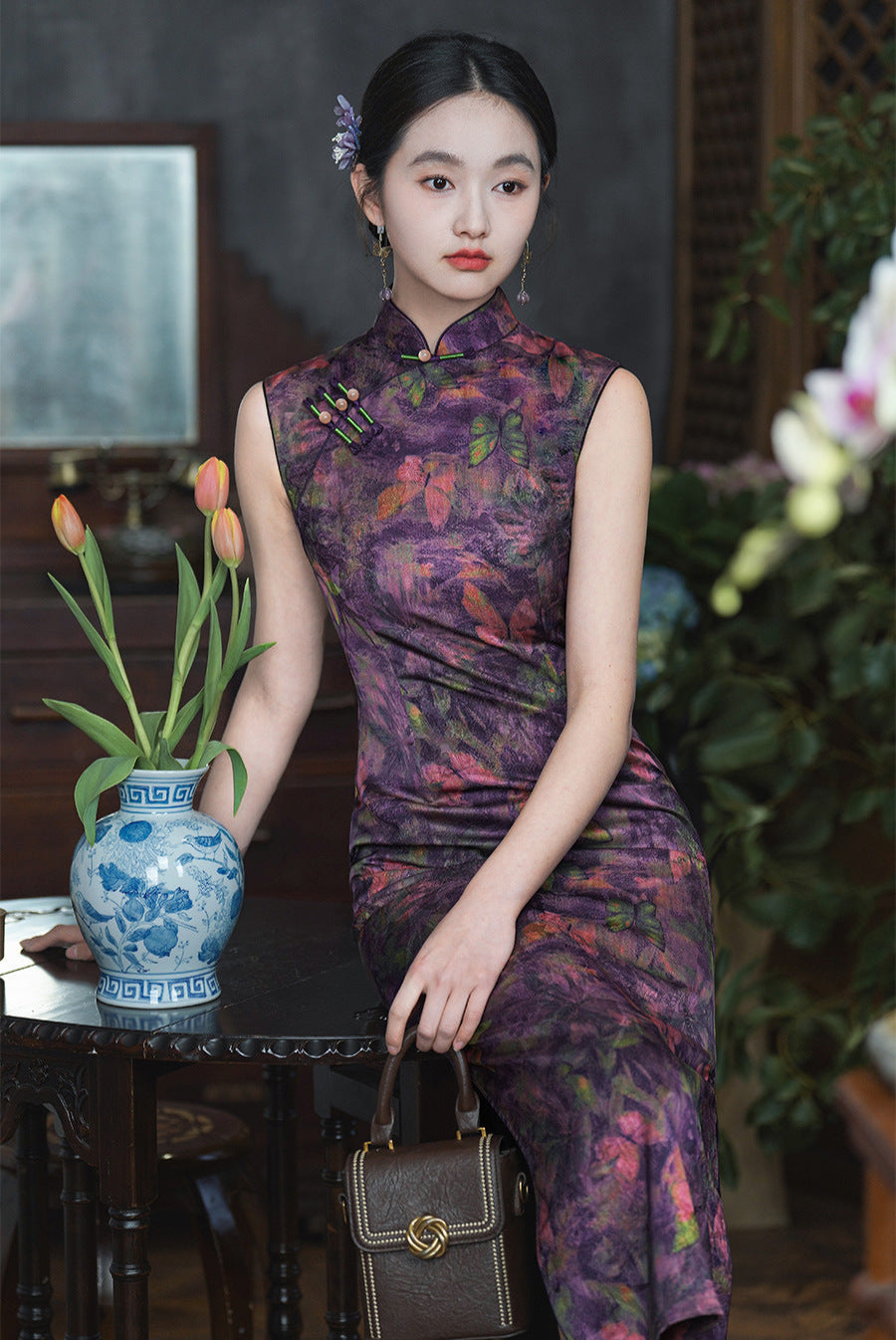 Puprle Modern cheongsam  for formal events