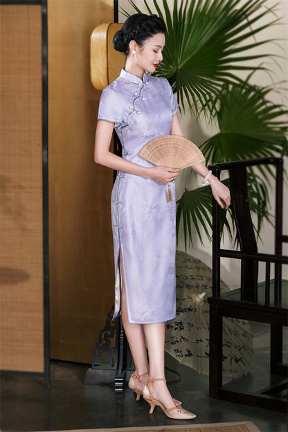 Purple Mulberry Silk Qipao Dress