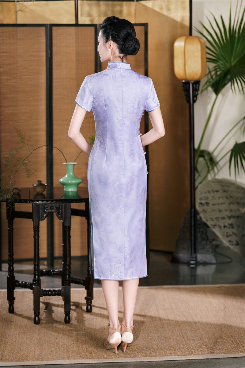 Purple Mulberry Silk Qipao Dress