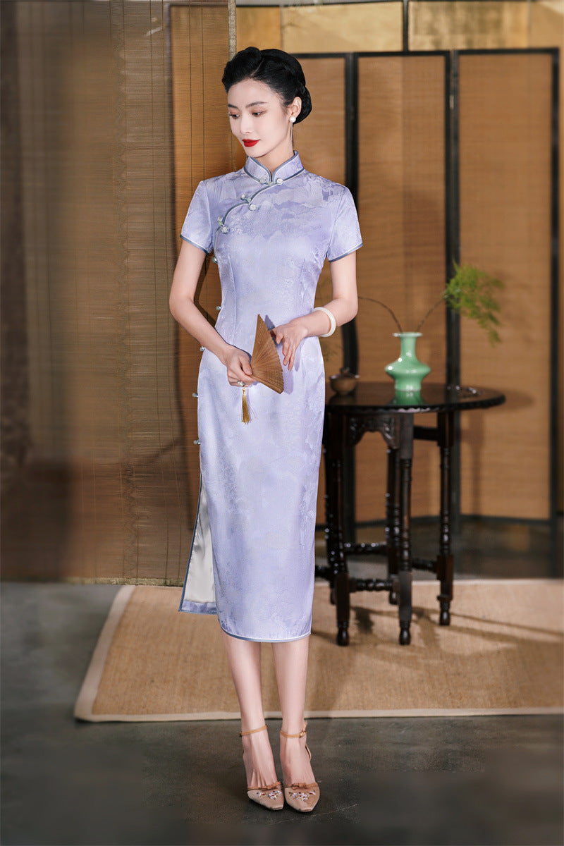 Purple Mulberry Silk Qipao Dress