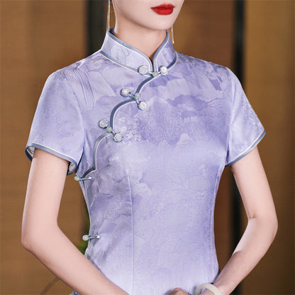 Purple Mulberry Silk Qipao Dress