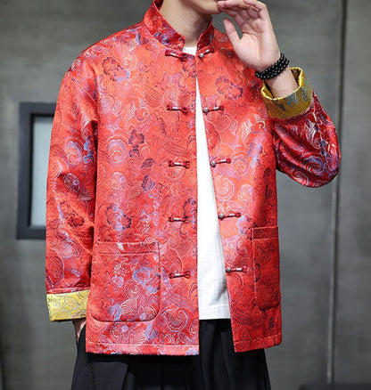 Veste rouge en brocart chinois Tang