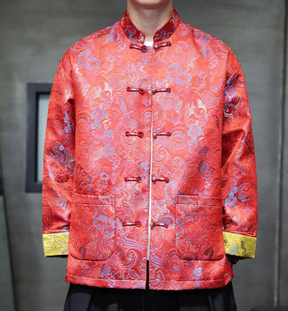 Veste rouge en brocart chinois Tang