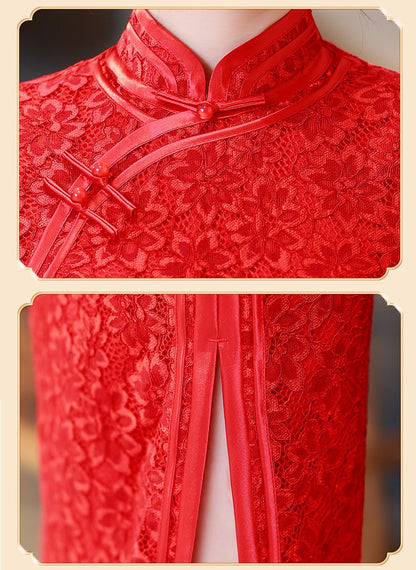 Red Floral Lace Qipao