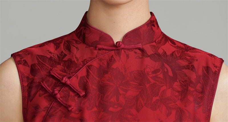 red floral qipao for Chinese New Year