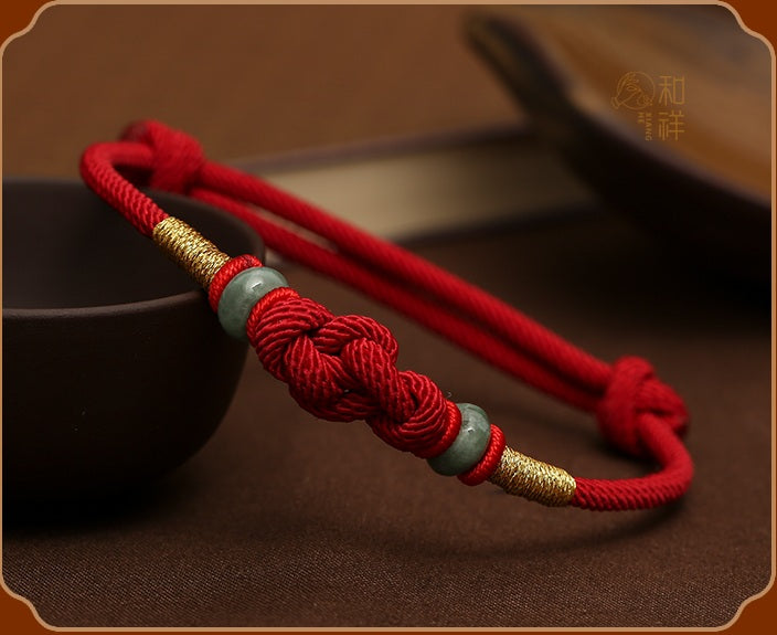 Red String Jade Luck Fortune Love Knot Braided Bracelet