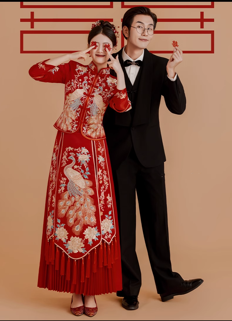 Red Chinese Wedding Bridal Pheonix Qun kwa dress