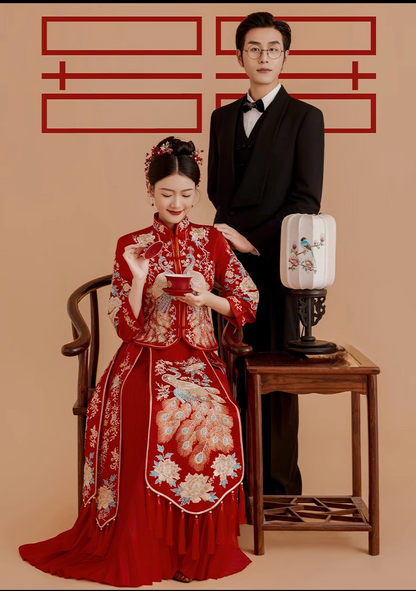 Chinese cultural wedding attire qun gua dress