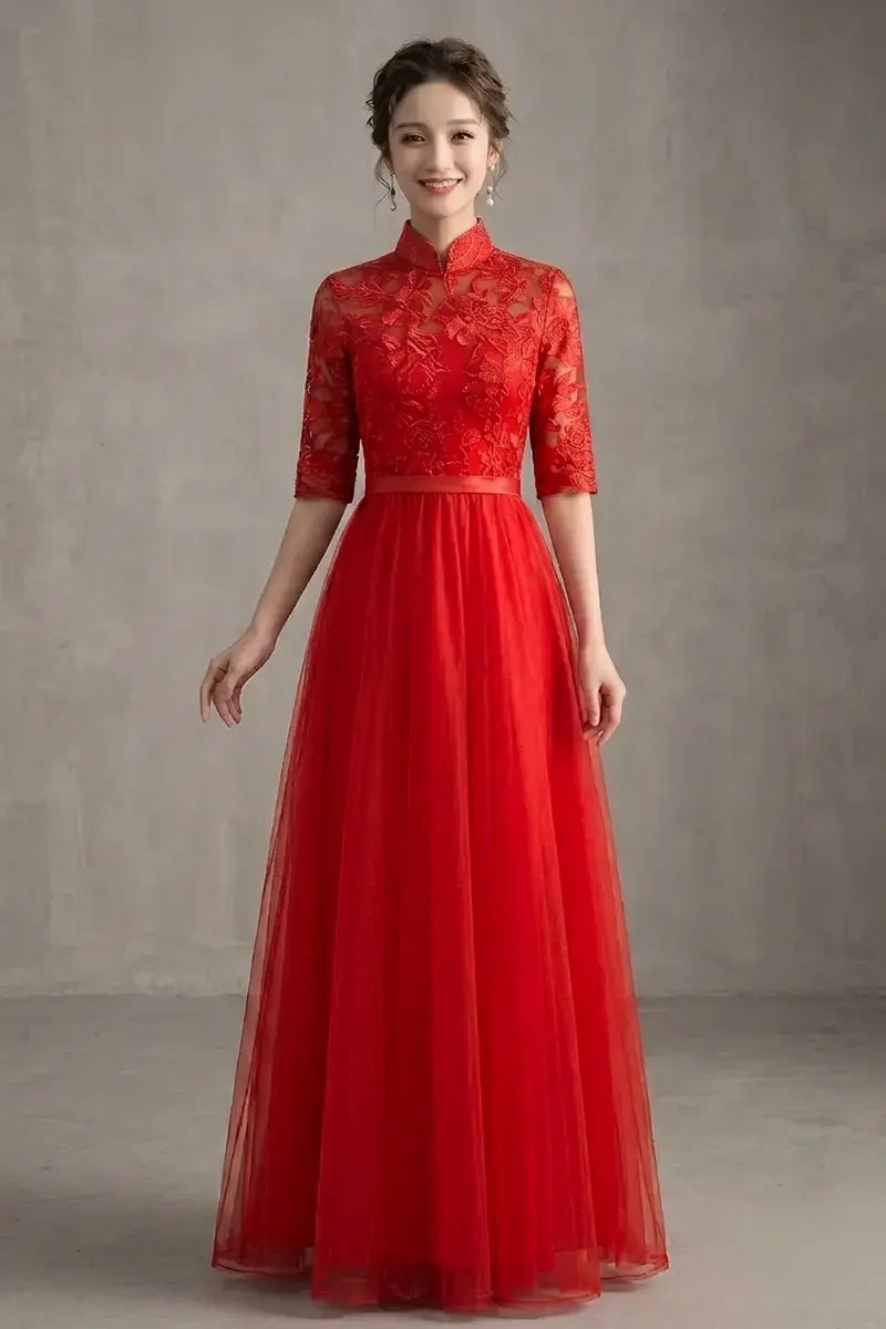Custom-Made Modern Lace & Tulle Qipao Cheongsam Evening Gown – Oriental Me