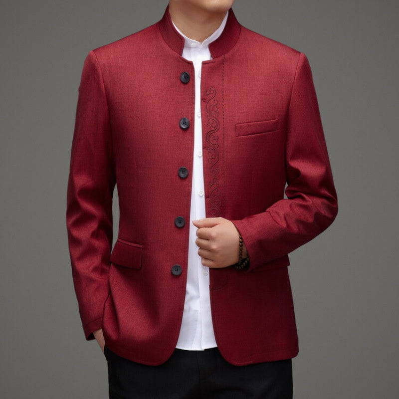 Red Mandarin Collar Men's Chinese Suit – Traditional Zhongshan Tang Jacket