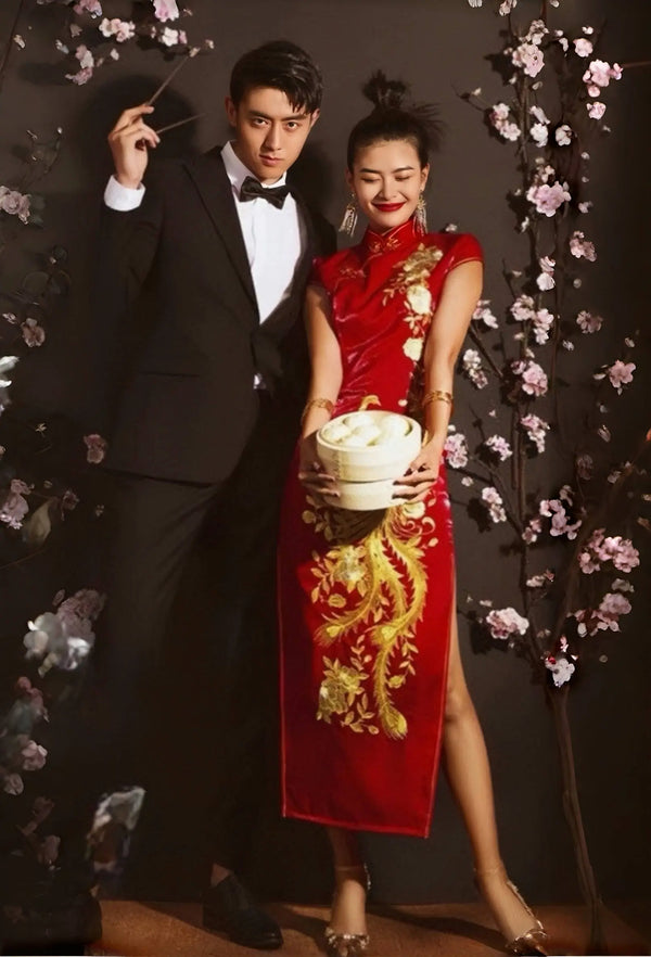 Red Phoenix Chinese wedding Qipao Dress