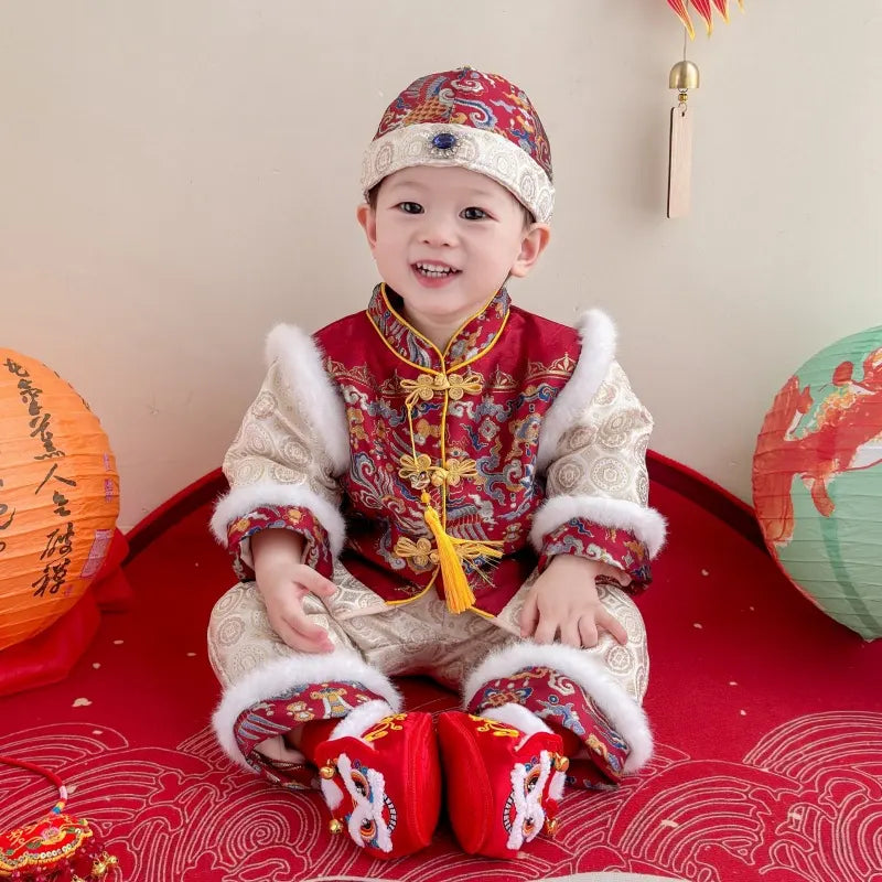 Red Quilted Chinese Baby Winter Tang Suit Set