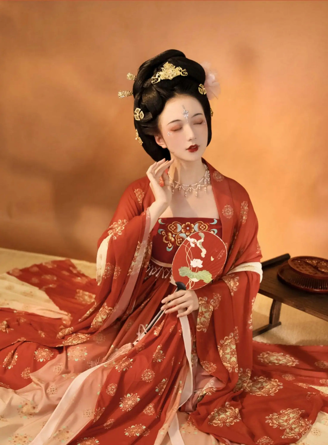 Red Tang Dynasty HanFu Dress with Floral Print