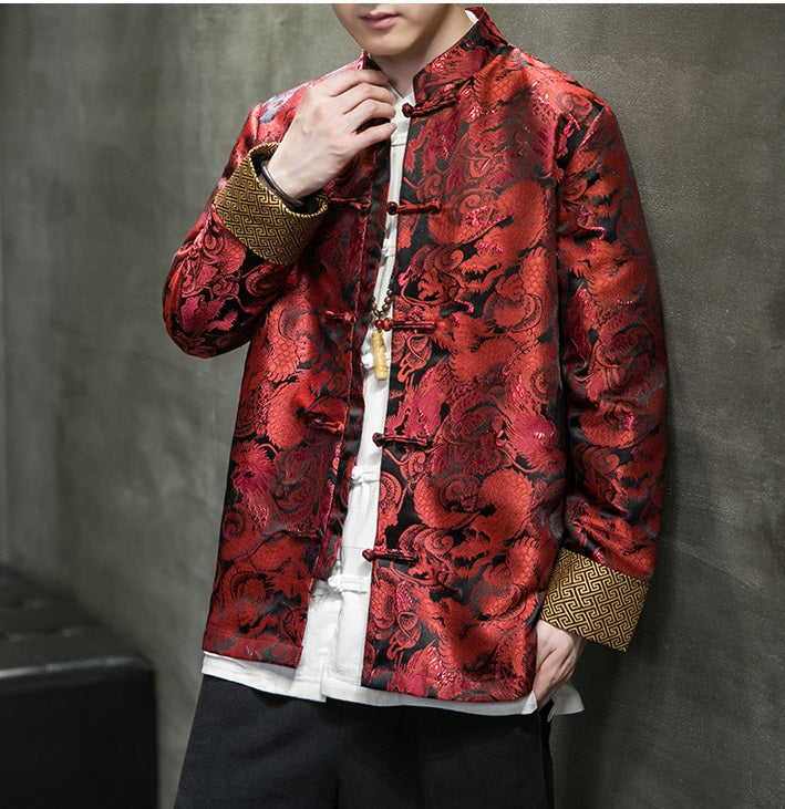 Red Traditional Chinese Dragon Tang Jacket