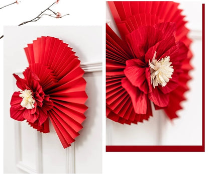 Red Paper Fan and Flower Wall Decor