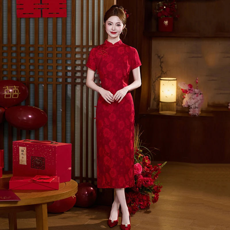 Red Floral Qipao Cheongsam Dress | Crimson Grace