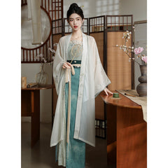 Teal & Ivory Embroidered Three-Piece Song Song Dynasty chinese Hanfu Dress