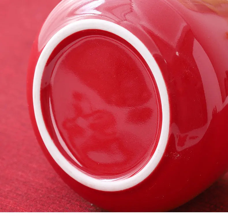Close-up of a red bottle cap with a white rim on a red background