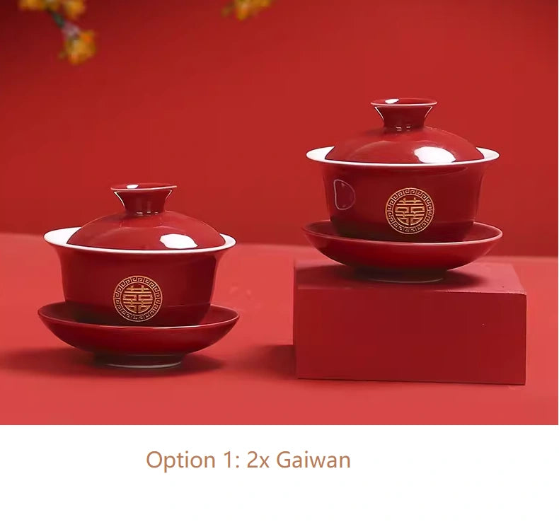 Traditional Chinese  Wedding Tea Gaiwan Set for tea ceremony