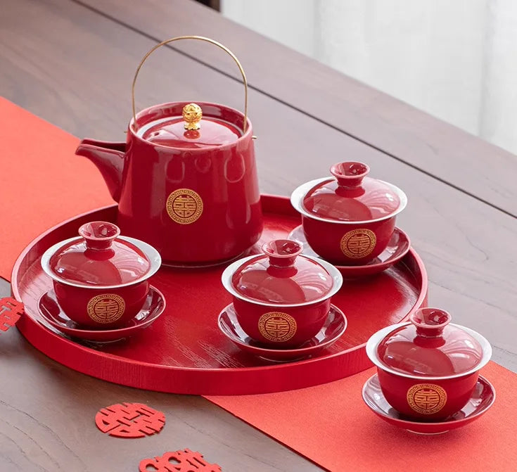 Traditional Chinese  Wedding Tea Gaiwan Set for tea ceremony