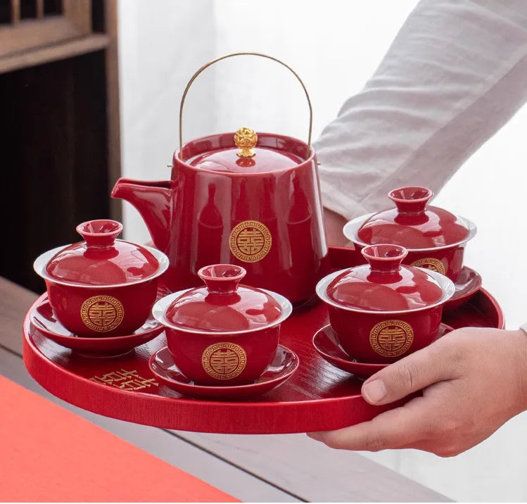 Traditional Chinese  Wedding Tea Gaiwan Set for tea ceremony