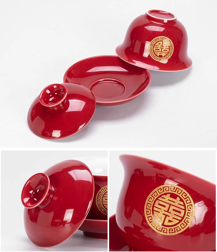 Traditional Chinese  Wedding Tea Gaiwan Set for tea ceremony