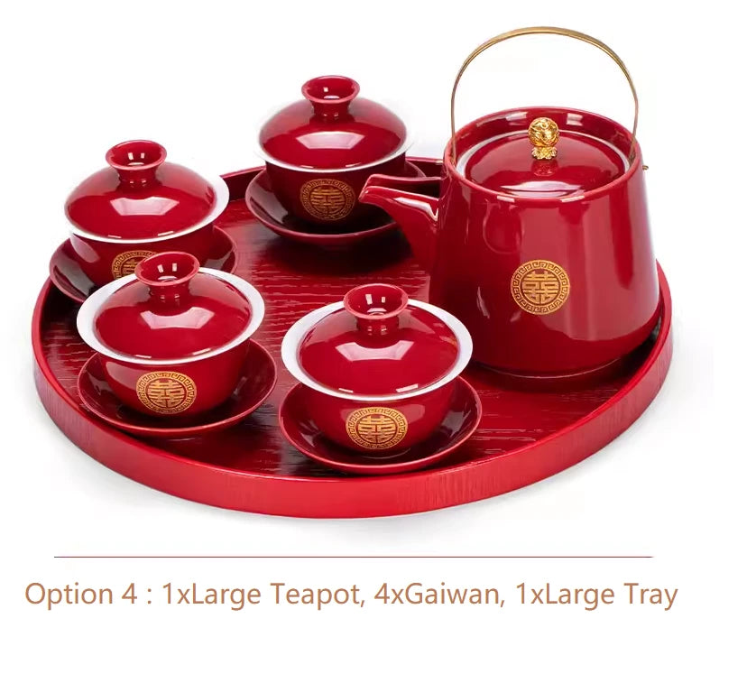 Traditional Chinese  Wedding Tea Gaiwan Set for tea ceremony