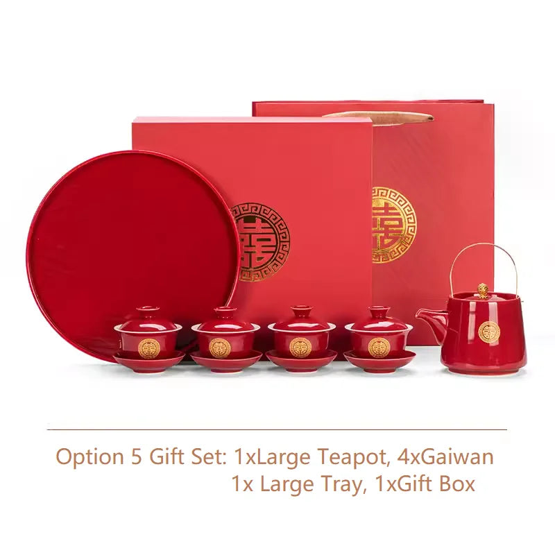 Traditional Chinese  Wedding Tea Gaiwan Set for tea ceremony