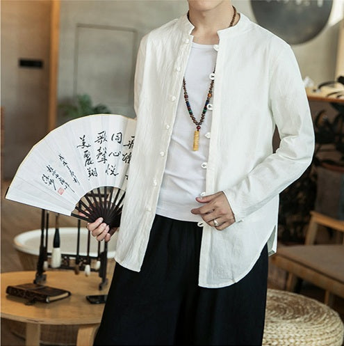 Traditional Chinese White Tang Shirt for frog buttona