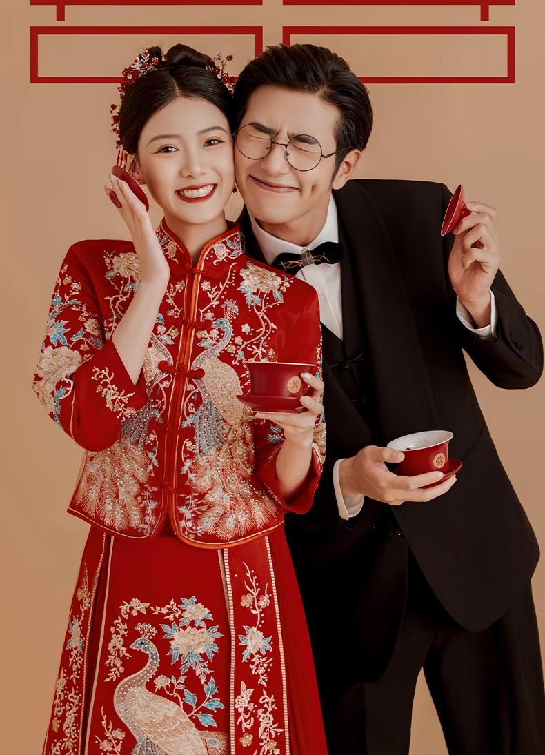 Red Chinese Wedding Qun Kwa dress for Chinese tea ceremony