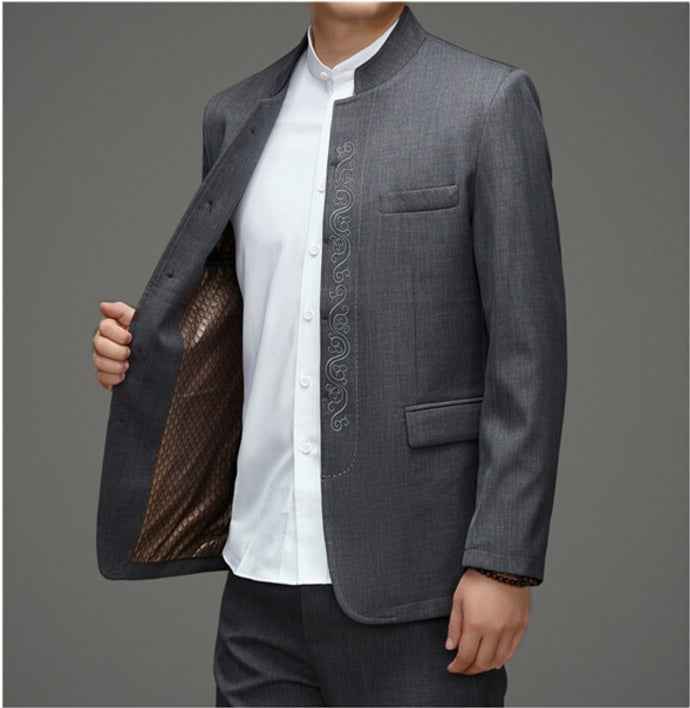 Gray Mandarin Collar Men's Chinese Suit – Traditional Zhongshan Tang Jacket
