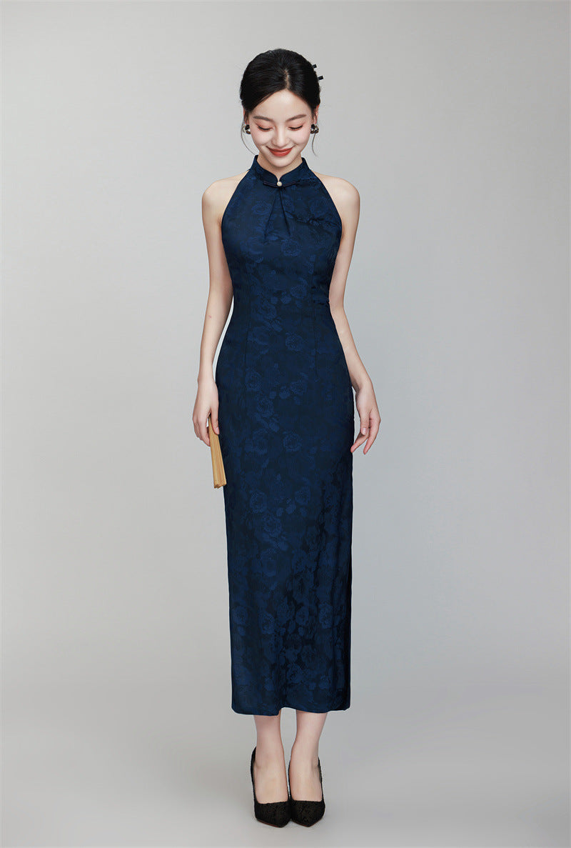 Traditional navy blue cheongsam