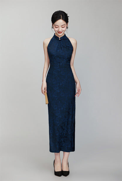 Traditional navy blue cheongsam