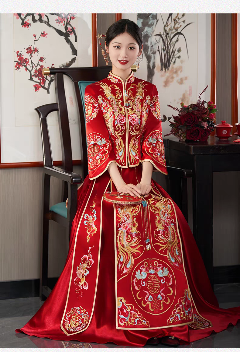 Traditonal Chinese Wedding Qun Kwa Dress | Peony