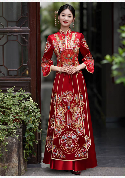 Traditonal Chinese Wedding Qun Kwa Dress | Peony