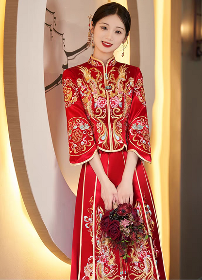 Traditonal Chinese Wedding Qun Kwa Dress | Peony