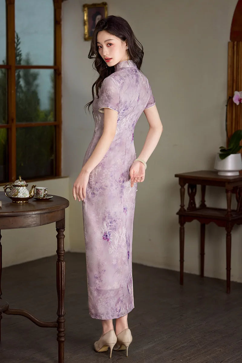 Vintage Purle Floral Long Qipao – Oriental Me