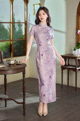 Vintage Lavender Floral Long cheongsam dress