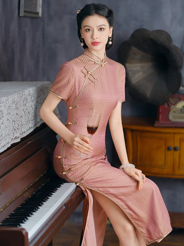 Women's Pink Chinese Dress – Silk Cheongsam Qipao