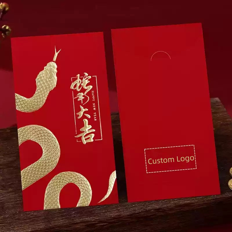 custom logo Chinese Embossed Lunar new year of snake 2025 red envelopes 