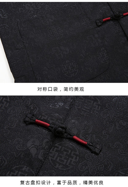 Black chinse mandarin tang jacket front detial