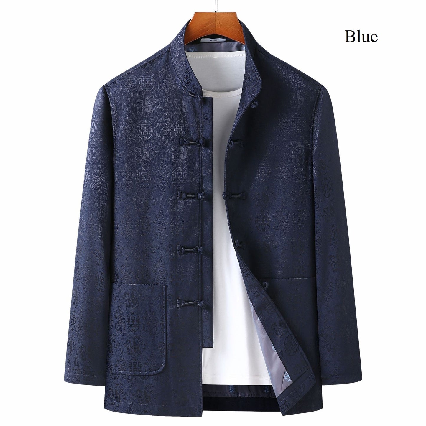 blue chinese mandarin tang jacket front