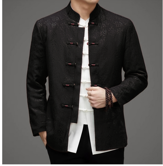 Black chinse mandarin tang jacket front