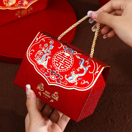 Chinese Wedding Dragon Phoenix Double Happiness Handbag Favor Boxes