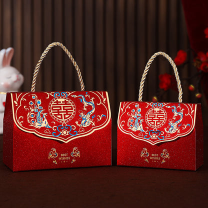 Chinese Wedding Dragon Phoenix Double Happiness Handbag Favor Boxes 1
