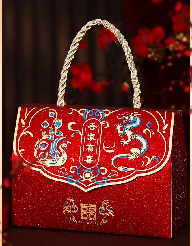 Chinese Wedding Dragon Phoenix Double Happiness Handbag Favor Boxes 2