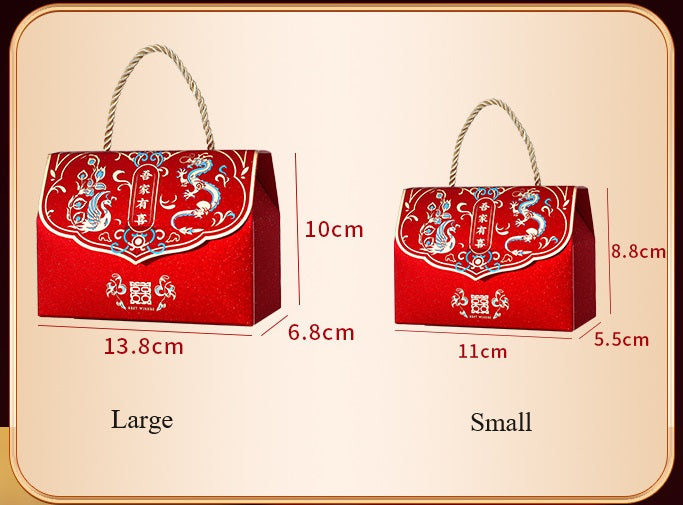 Chinese Wedding Dragon Phoenix Double Happiness Handbag Favor Boxes size